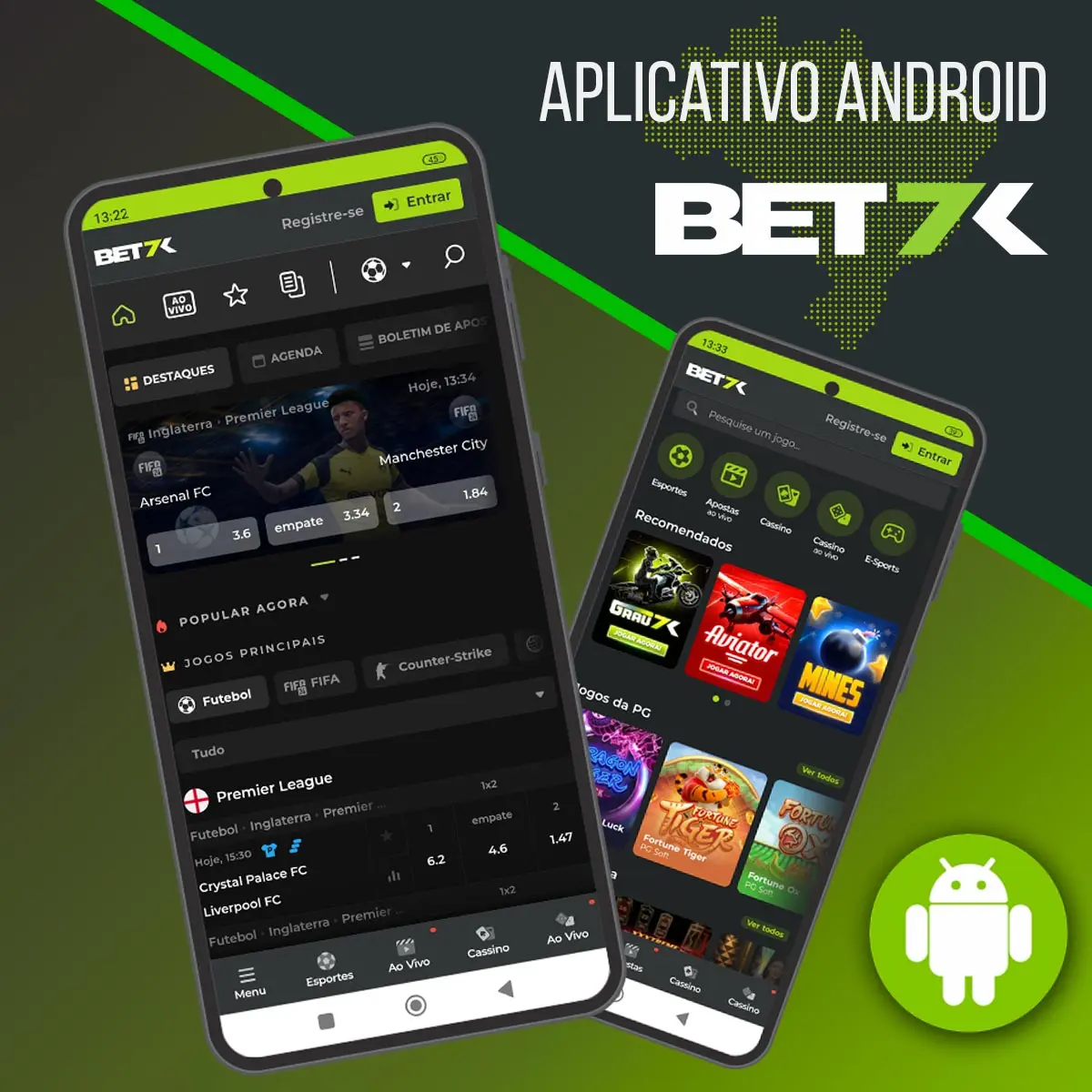 Aplicativo prático para Android da casa de apostas Bet7k no Brasil